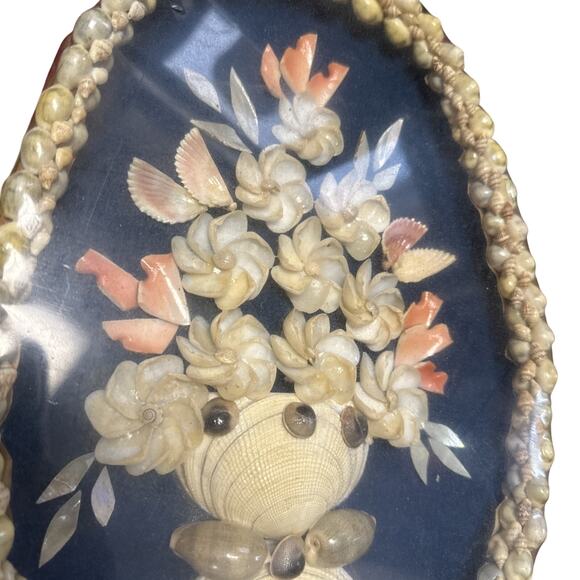 Pair Of Vintage Seashell Floral Wall Hanging Basket Folk Art Tramp Art - Picture 4 of 7